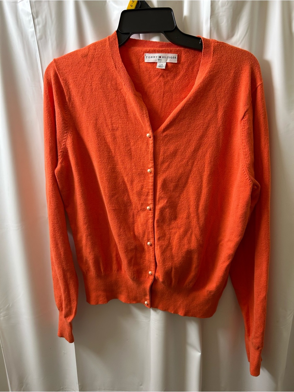 Tommy Hilfiger Orange Pearl-Button V-Neck Cardigan